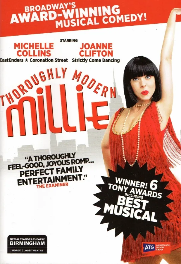 Thoroughly Modern Millie 2017 UK Tour artwork — Joanne Clifton in a red flapper dress